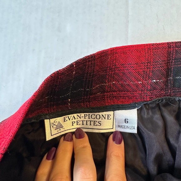 Vintage Evan Picone Petites Plaid Midi Skirt Sz 6 Union Made in USA - Picture 4 of 11